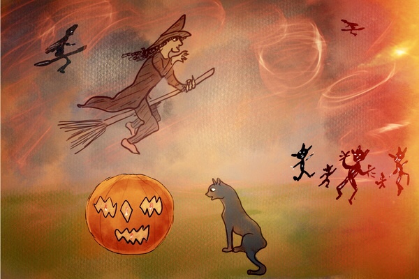 Witches fly on Halloween