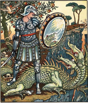 A knight and a dragon by Walter Crane